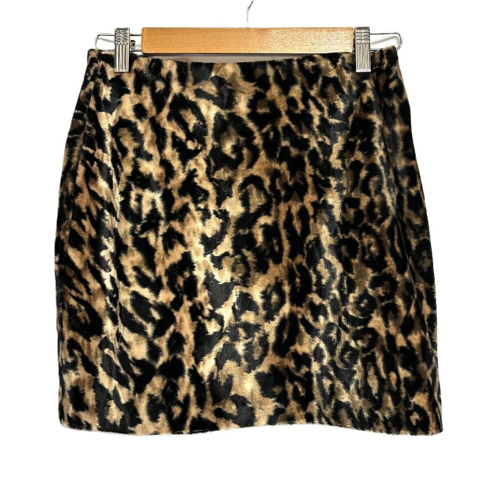 * Younique 70's Style Leopard Faux Fur Mini Skirt Y2K  Vtg Sz 5/6